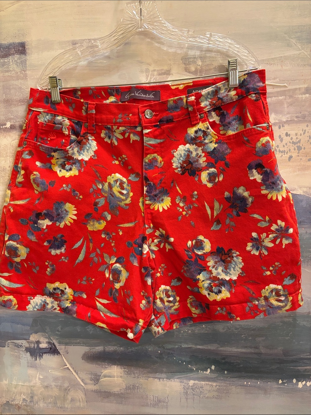 Gloria Vanderbilt Red Floral High-Waist Women's Shorts